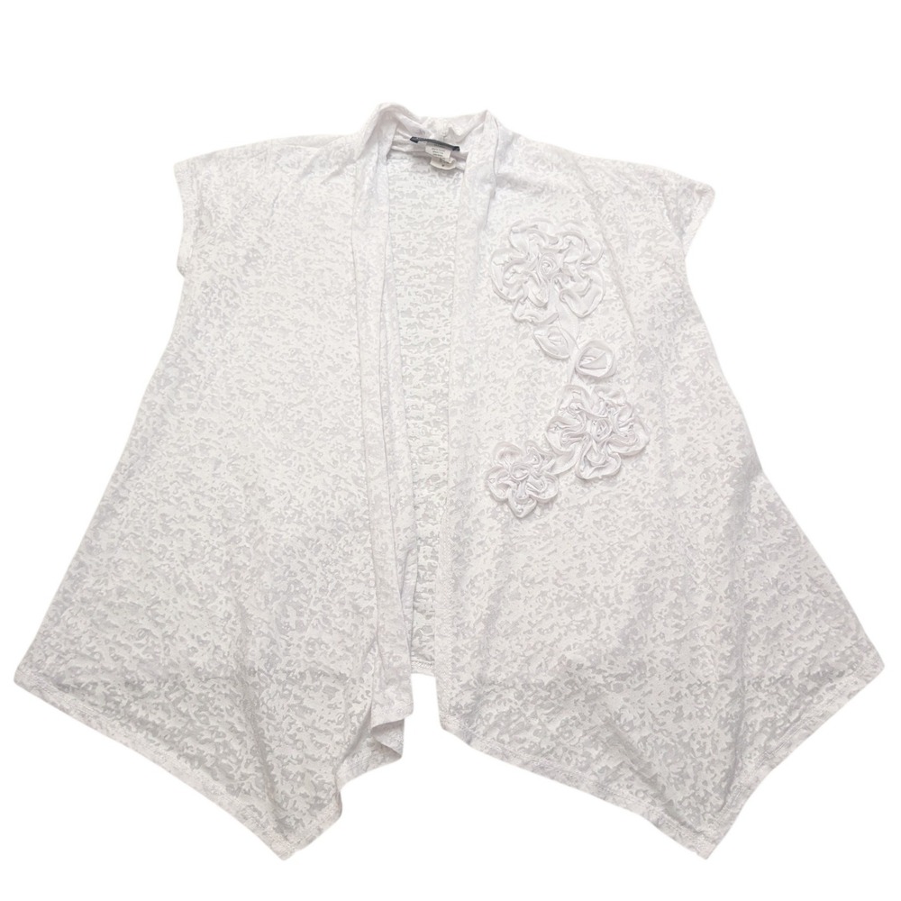 Brittany Black Cardigan Women Medium White Burnout Lace Rosette Handkerchief Hem